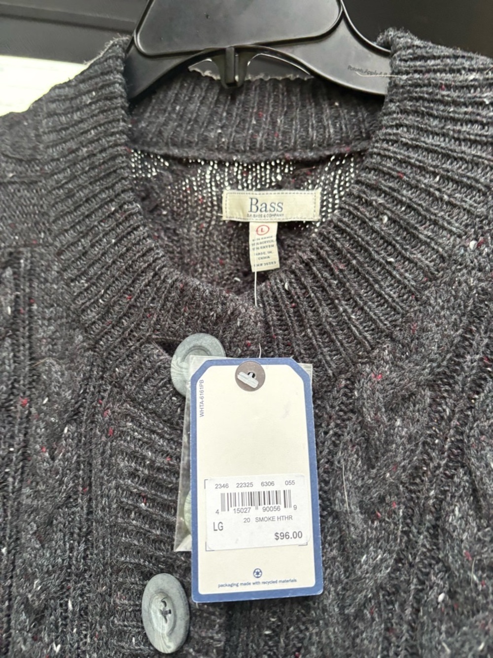 Bass Women's Charcoal Cable Knit Sweater Cardigan with Large Buttons - Picture 2 of 3